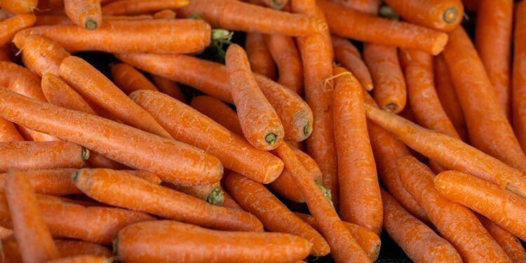 a pile of carrots sitting next to each other