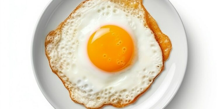 a fried egg on a white plate