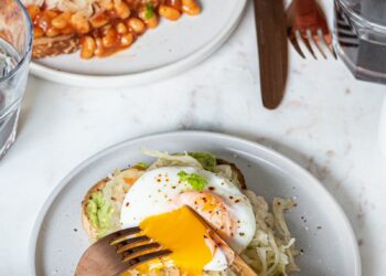 a plate of food with a fork and knife