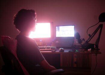 a person sitting in front of a computer