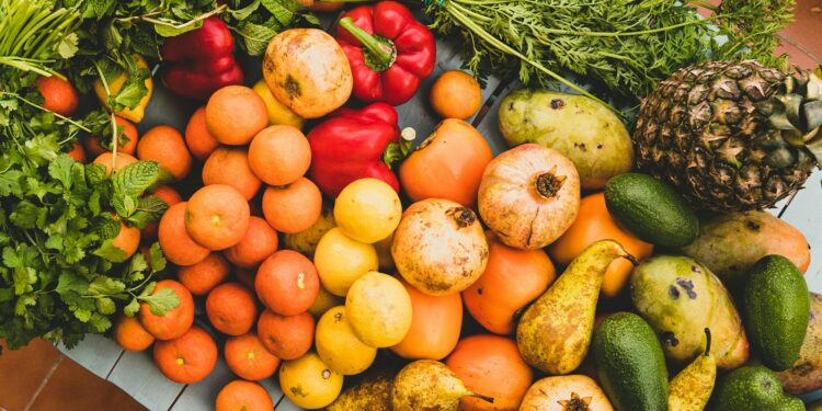 vegetables and fruits display