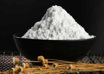 white powder on black bowl
