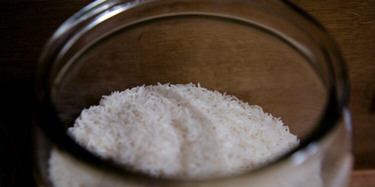 white powder in clear glass container