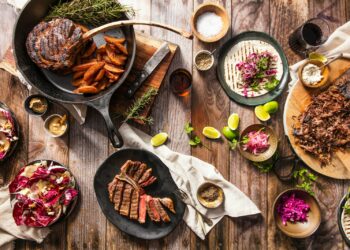 grilled meat on black pan