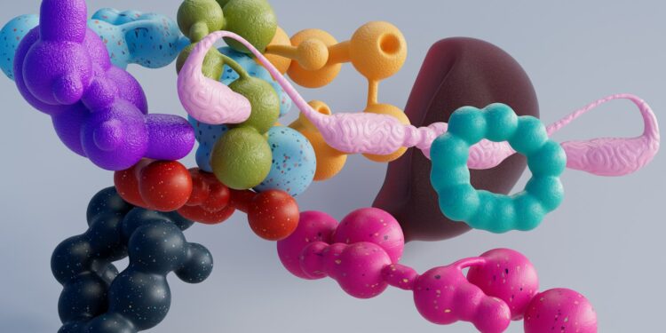 Colorful abstract art of organic-shaped forms.