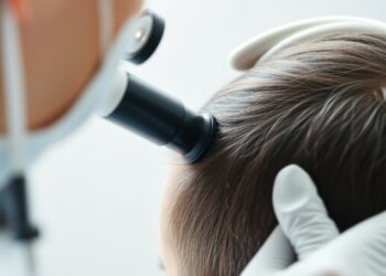 Examen trichoscopique du cuir chevelu et follicules pileux