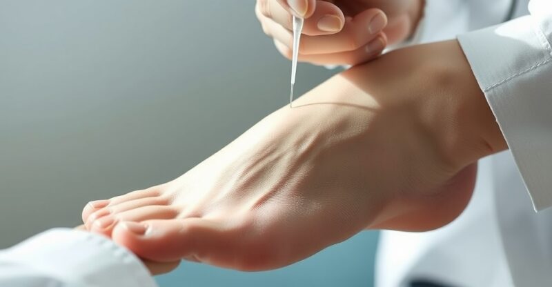 Examen clinique neurologique des pieds chez un patient diabétique de type 2