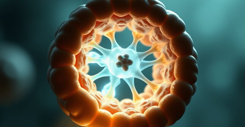 Structure mitochondriale et membrane interne montrant l'ATP synthase