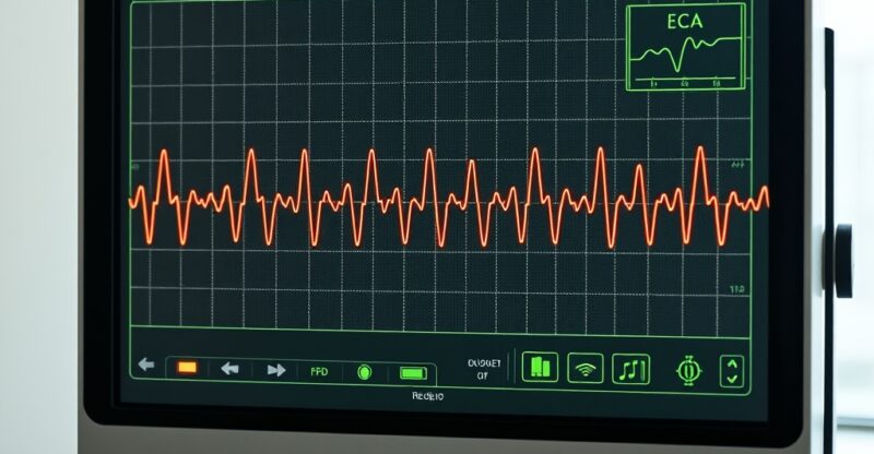 Tracé électrocardiographique d'un épisode de fibrillation atriale sur moniteur de télémétrie